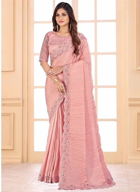 Peach Colour NARI FASHION New Fancy Party Wear Heavy Silk Latest Saree Collection 6131